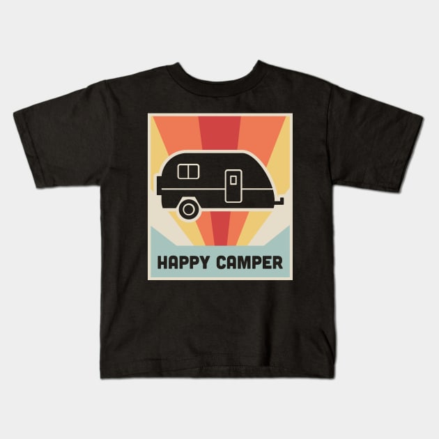 HAPPY CAMPER | Vintage RV Poster Kids T-Shirt by Wizardmode